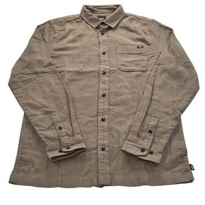 NWT Vans Mens Button Up‎ Shirt Small Otter Brown Long Sleeve Herringbone Pattern